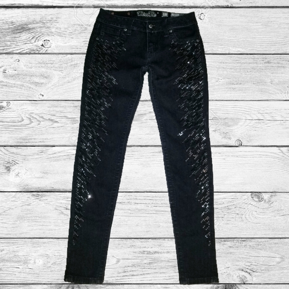 Miss Me Dark Blue Sequined Jeans - Picture 1 of 8